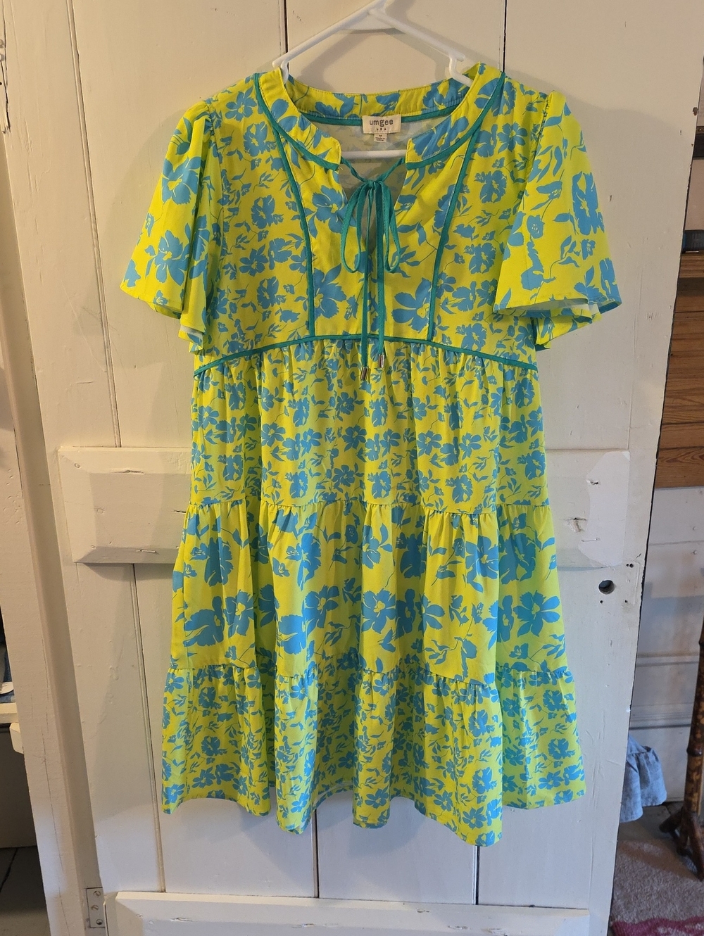 Umgee  Yellow & Blue Floral Tie-Front Tiered Dress